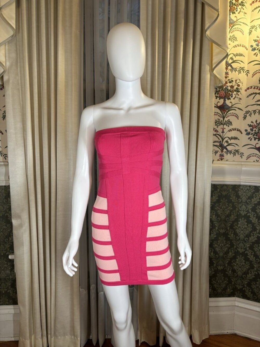 WOW Couture Pink Colorblock Strapless Bandage Mini Dress S NWT Cage Back Cut Out